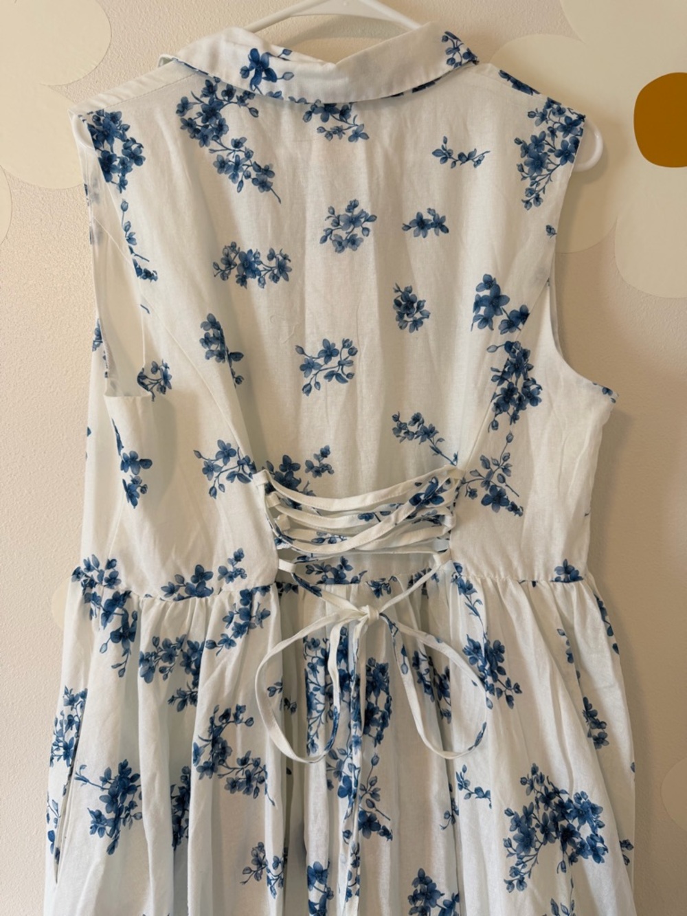 NWT Ramie Cotton Sleeveless Blue Floral Corset Buttoned Maxi Dress - Picture 8 of 15